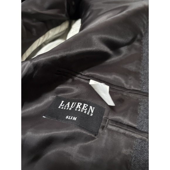 Lauren Ralph Lauren Slim Mens Black Wool Blazer Jacket Size 43R Herringbone‎ - Picture 8 of 8